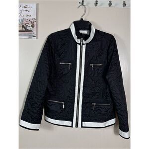 Chico's Black Quilted Jacket with White Trim